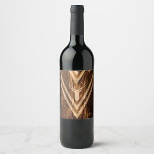 Boho deer on rustic wood wine label