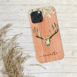 Boho Deer Skull Floral Monogram Terra Cotta  iPhone 13 Pro Max Case<br><div class="desc">The design is a photo and the cases are not made with actual glitter, sequins, metals or woods. This design is also available on other phone models. Choose Device Type to see other iPhone, Samsung Galaxy or Google cases. Some styles may be changed by selecting Style if that is an...</div>