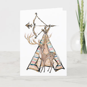 Boho Deer Tent Happy Birthday Card