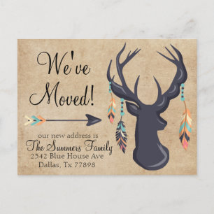 Boho Deer We've Moved Address Announcement Bird Postcard