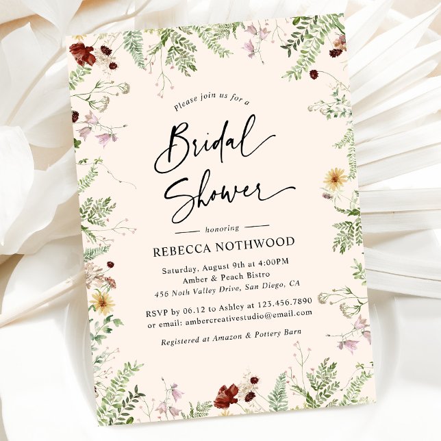 Boho Delicate Wildflowers Bridal Shower Invitation (Creator Uploaded)
