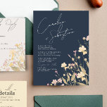 Boho Delicate Wildflowers Navy Wedding  Invitation<br><div class="desc">A boho wedding invitation with a modern touch. A wildflower floral with soft pink and pale yellow colours over a navy blue background . Mix and match colours to create a unique wedding suite. Great for spring,  summer of fall.</div>