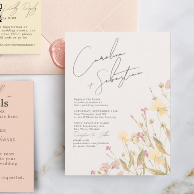 Boho Delicate Wildflowers Wedding  Invitation (Creator Uploaded)