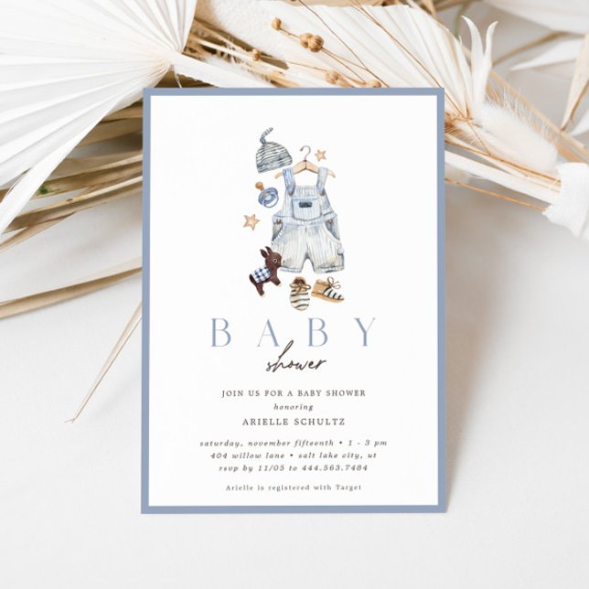 Boho Denim Boy's Rustic Vintage Baby Shower Invitation (Creator Uploaded)
