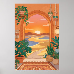 Boho Desert Archway Sunset with Dunes, Hanging Pla Poster