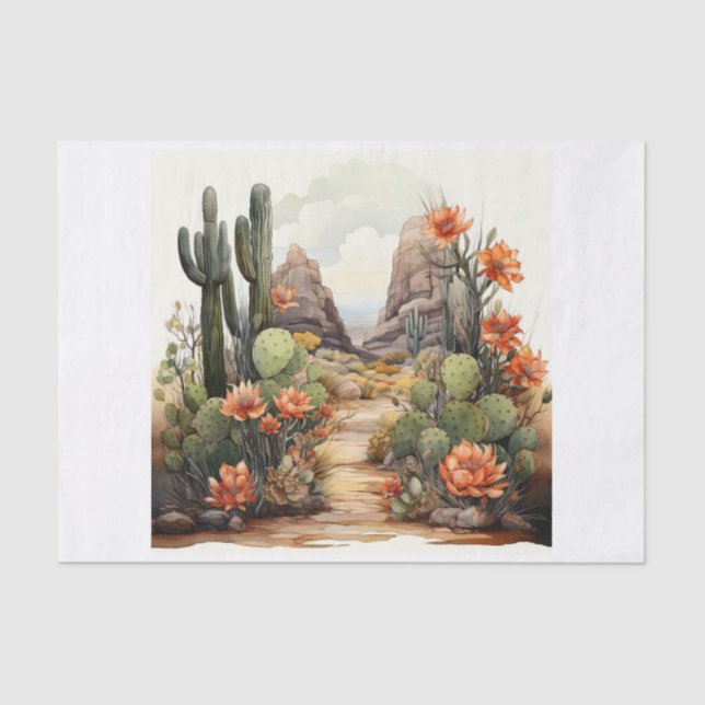 Boho Desert Cacti & Succulents Art for Decoupage  Tissue Paper (Front)