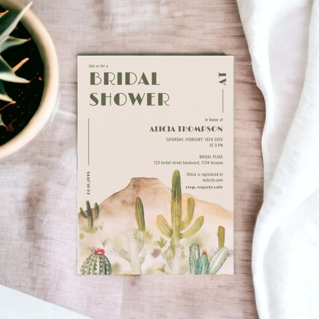 Boho Desert Cactus Arizona bridal shower Invitation (Boho Desert Cactus Arizona bridal shower Invitation on beige)