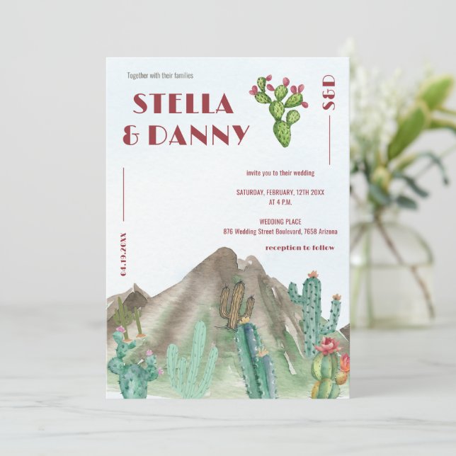 Boho Desert Cactus Arizona Destination Invitation (Standing Front)