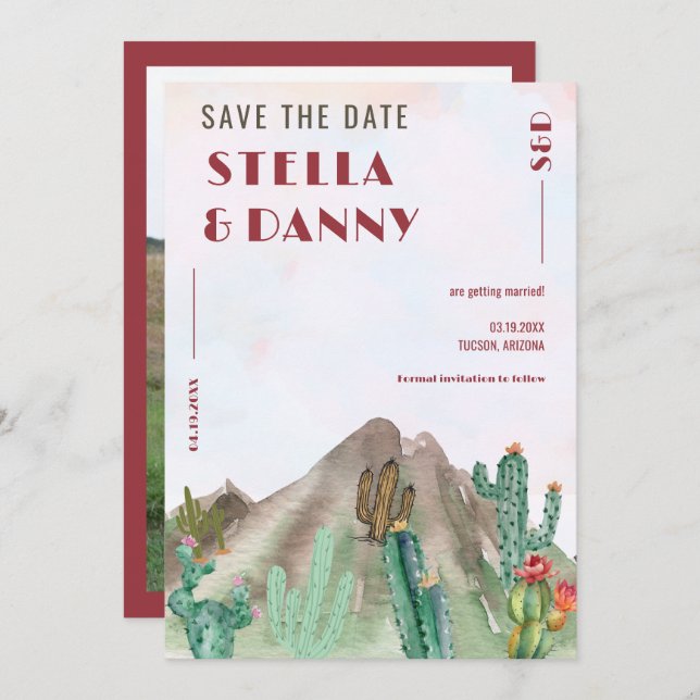 Boho Desert Cactus Arizona Destination wedding Invitation (Front/Back)