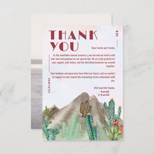 Boho Desert Cactus Arizona Destination wedding Thank You Card (Front/Back)