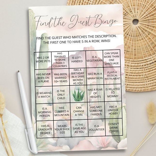 Boho Desert Cactus Baby Shower Guest Bingo Game Flyer (Creator Uploaded)