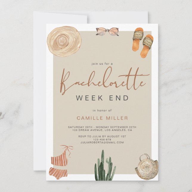 Boho Desert Cactus Bachelorette Itinerary Invitation (Front)