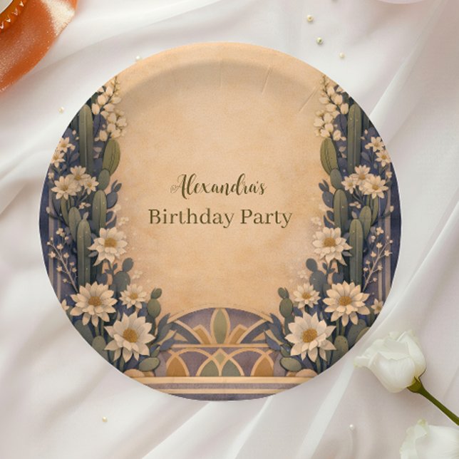 Boho Desert Cactus Birthday Paper Plate (Creator Uploaded)