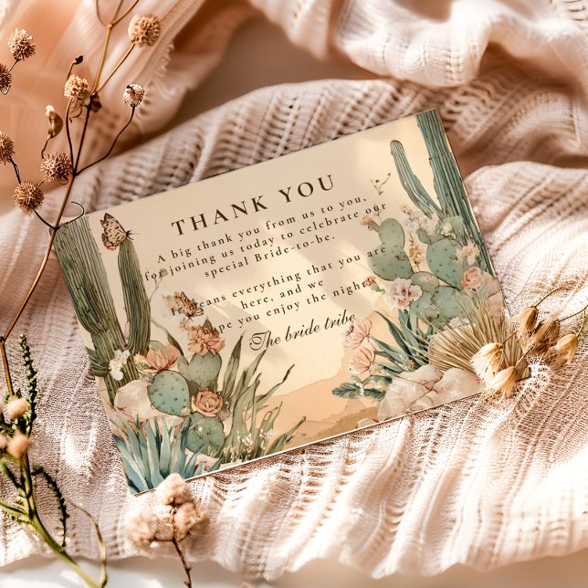 Boho Desert Cactus Bridal Shower Thank You Card (Creator Uploaded)