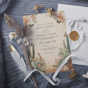 Boho Desert Cactus Elegant QR Code Wedding Invitation