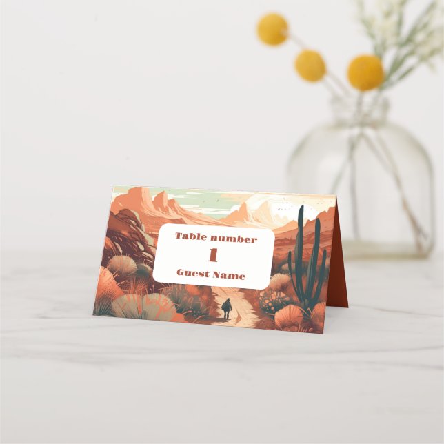 Boho Desert Cactus Illustrated Wedding  Place Card (Front)