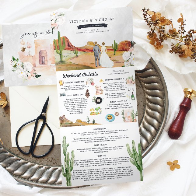 Boho Desert Cactus | Illustrated Wedding Tri-Fold Invitation (Creator Uploaded)