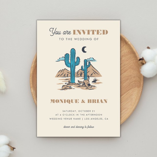 Boho Desert Cactus Retro Arizona Wedding Photo 70s Invitation (Creator Uploaded)