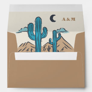 Boho Desert Cactus Retro Monogram Arizona Wedding Envelope