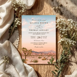 Boho Desert Cactus Rustic Elegant QR Code Wedding Invitation