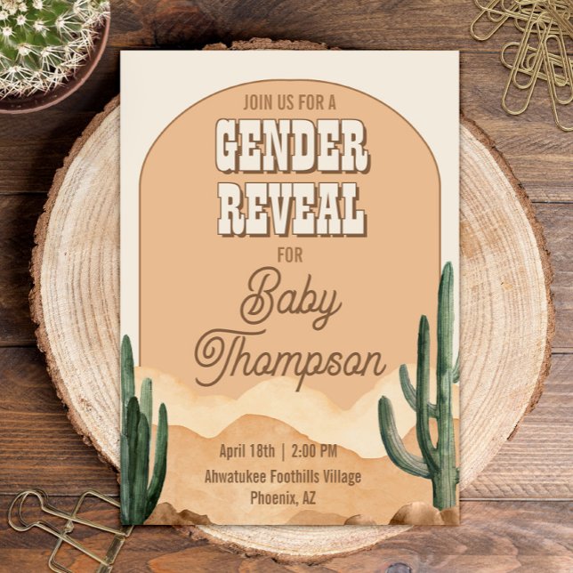 Boho Desert Cactus Southwestern Baby Gender Reveal Invitation (Creator Uploaded)