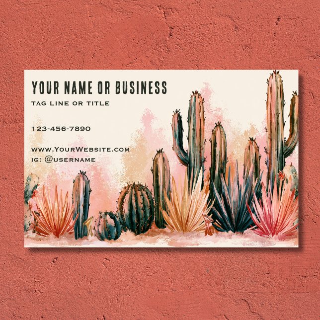 Boho Desert Cactus Watercolor Design Business Card (Boho Desert Cactus Watercolor Design Business Card Front)