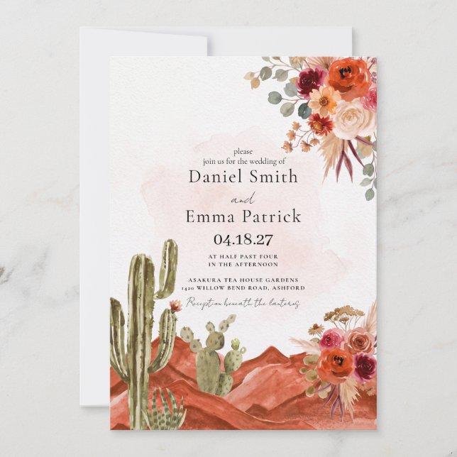 Boho Desert Cactus Wedding Invitation (Front)
