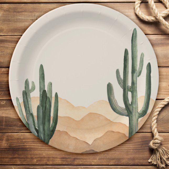 Boho Desert Cactus Western Ranch Cowboy or Cowgirl Paper Plate (Creator Uploaded)