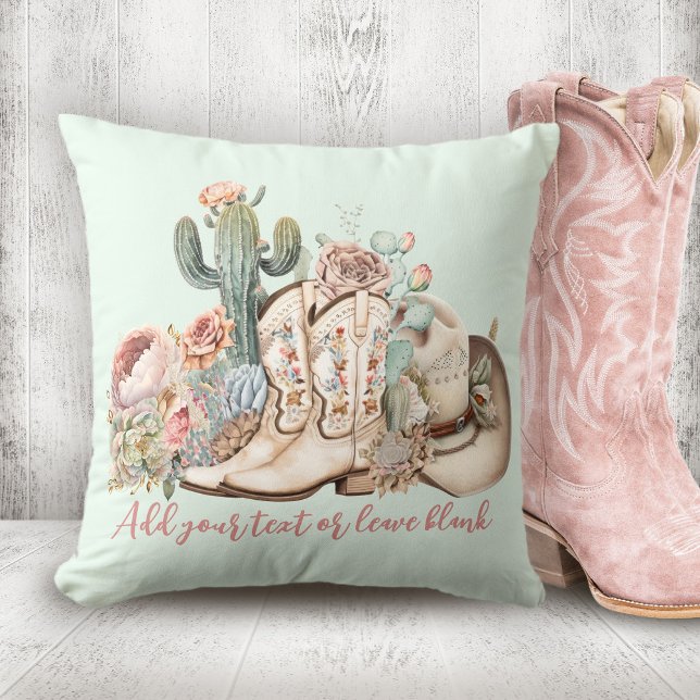 Boho desert cowgirl cowboy boots cowboy hat cushion (Boho desert cowgirl cowboy boots cowboy hat throw pillow)