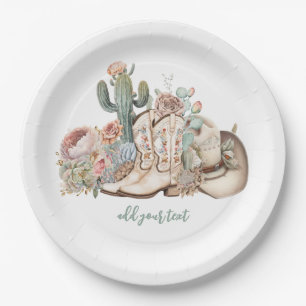 Boho desert cowgirl cowboy boots cowboy hat paper plate
