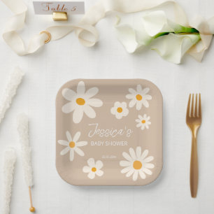 Boho desert daisy retro baby shower customised paper plate