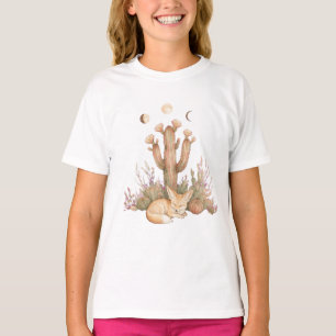 Boho Desert Fennec Fox Sleeping Under Saguaro Cact T-Shirt