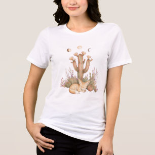 Boho Desert Fennec Fox Sleeping Under Saguaro Cact Tri-Blend Shirt