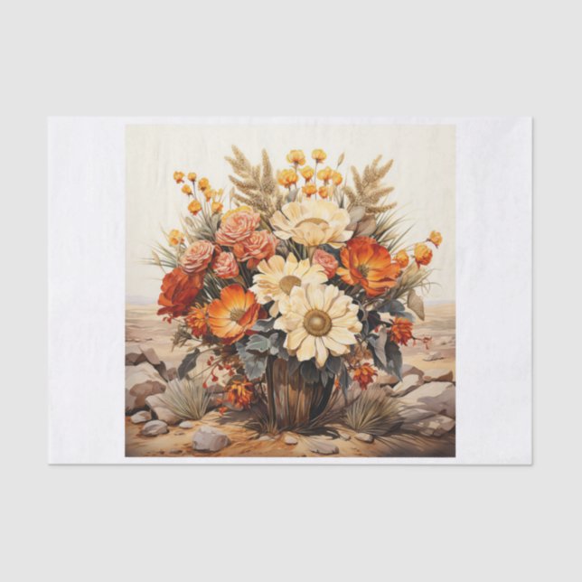 Boho Desert Floral Bouquet Art for Decoupage  Tissue Paper (Front)