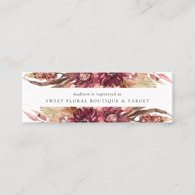 Boho Desert Floral Bridal Registry Insert Cards (Front)