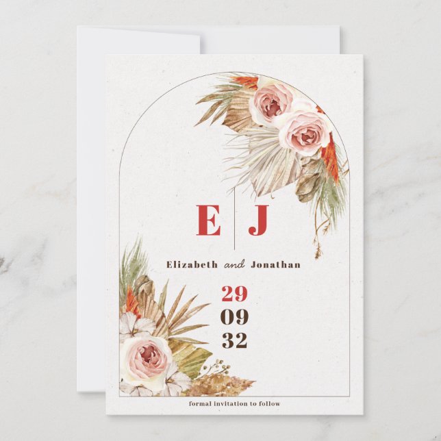 Boho desert floral Earth tones terracotta wedding Save The Date (Front)