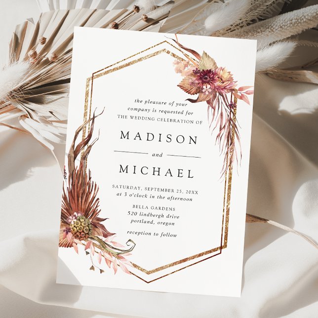 Boho Desert Floral Geometric Wedding Invitation (Creator Uploaded)