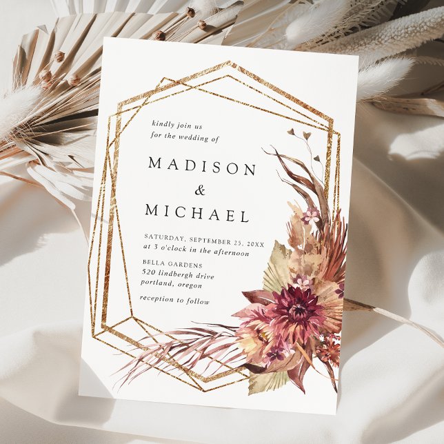 Boho Desert Floral Geometric Wedding Invitation (Creator Uploaded)