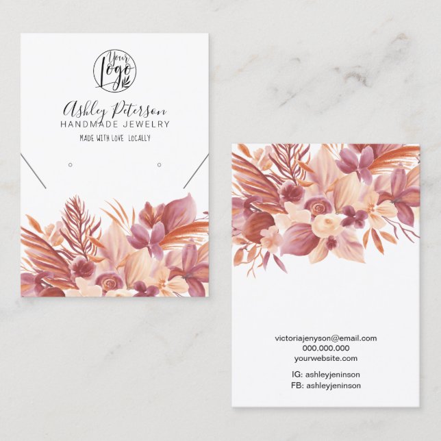 Boho desert floral logo jewellery earring necklace business card (Front/Back)