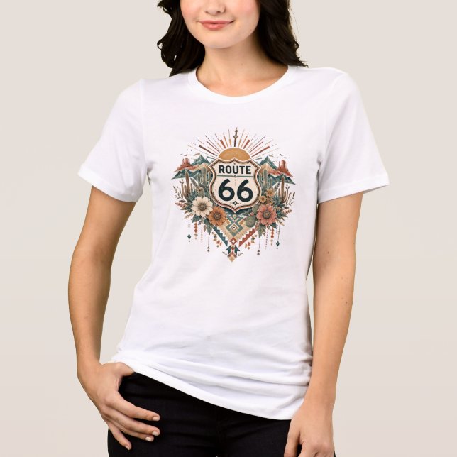 Boho Desert Floral Route 66 Graphic Tri-Blend Shirt (Front)