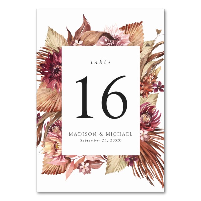 Boho Desert Floral Wedding Table Number (Front)