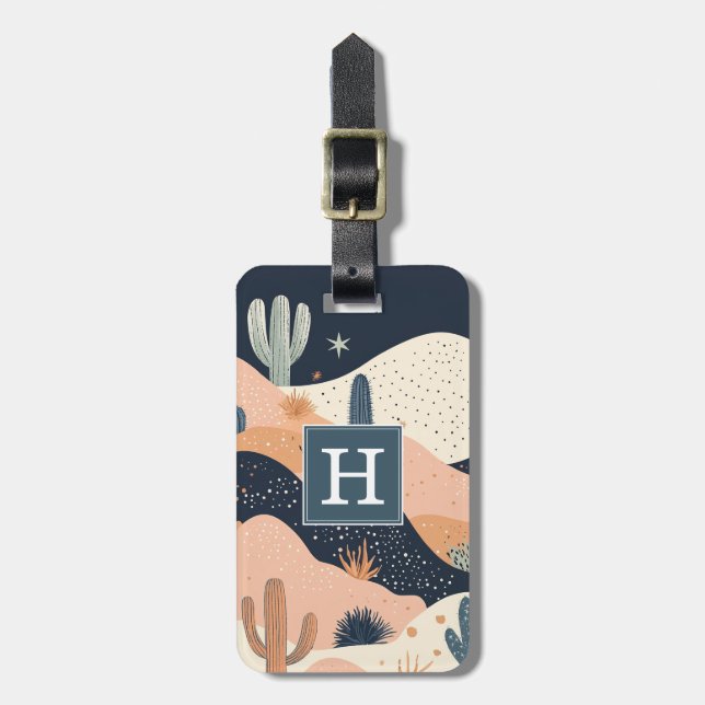 Boho Desert Landscape Luggage Tag (Front Vertical)