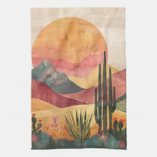Boho Desert Landscape - Southwestern Nature Tea Towel
