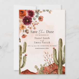 Boho Desert Mexican Cactus Bohemian Save The Date Invitation