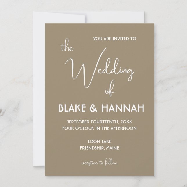 Boho Desert Minimalist Wedding Handwritten Font Invitation (Front)