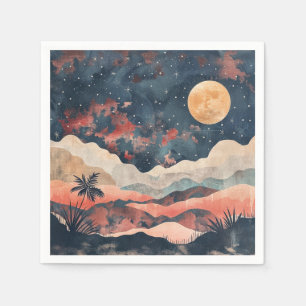 Boho Desert Moon Indigo Copper Celestial Landscape Napkin