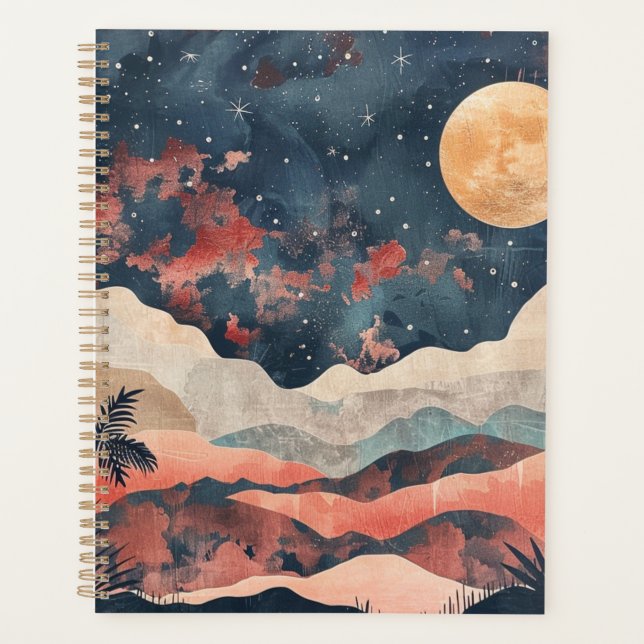 Boho Desert Moon Indigo Copper Celestial Landscape Planner (Front)