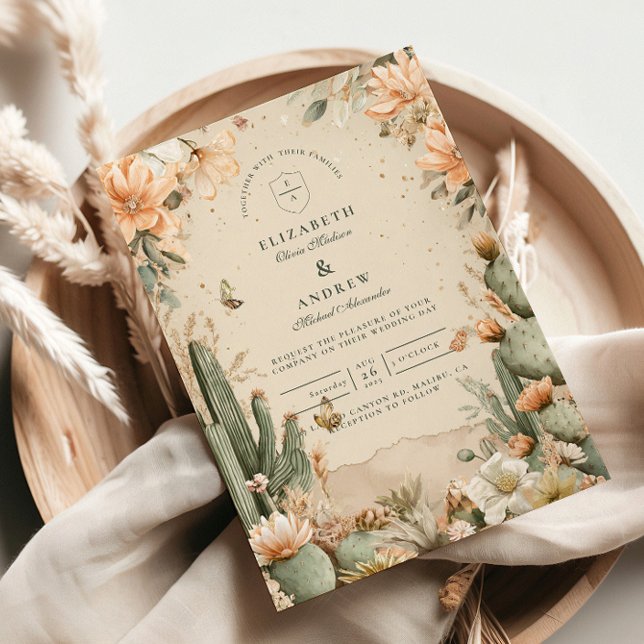 Boho Desert Mountain Cactus Wedding Invitation (Creator Uploaded)