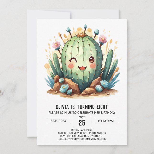  Boho Desert Online Cactus Boy Birthday Invitation (Front)