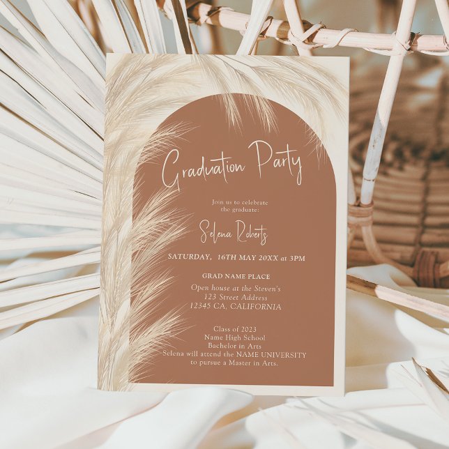 Boho desert pampas grass watercolor graduation invitation (Creator Uploaded)